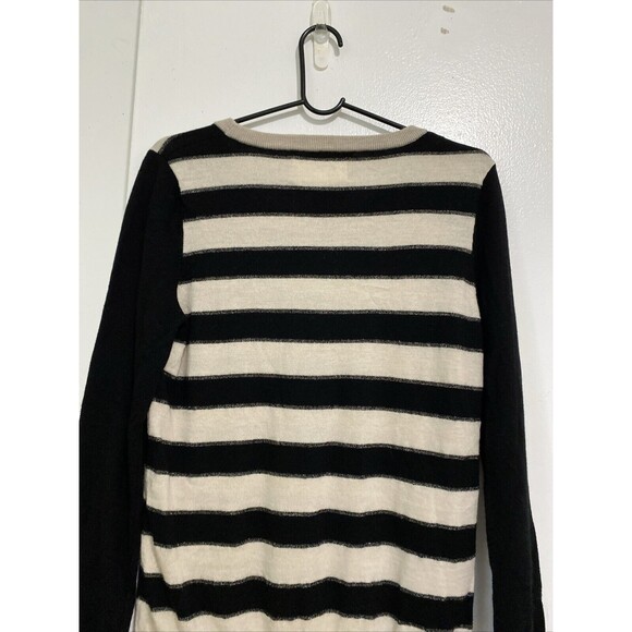 Banana Republic Sweater Womens Size L Italian Merino Wool Beige Black Stirped - Picture 11 of 12